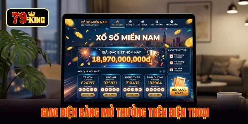 Giao diện bảng mở thưởng trên điện thoại